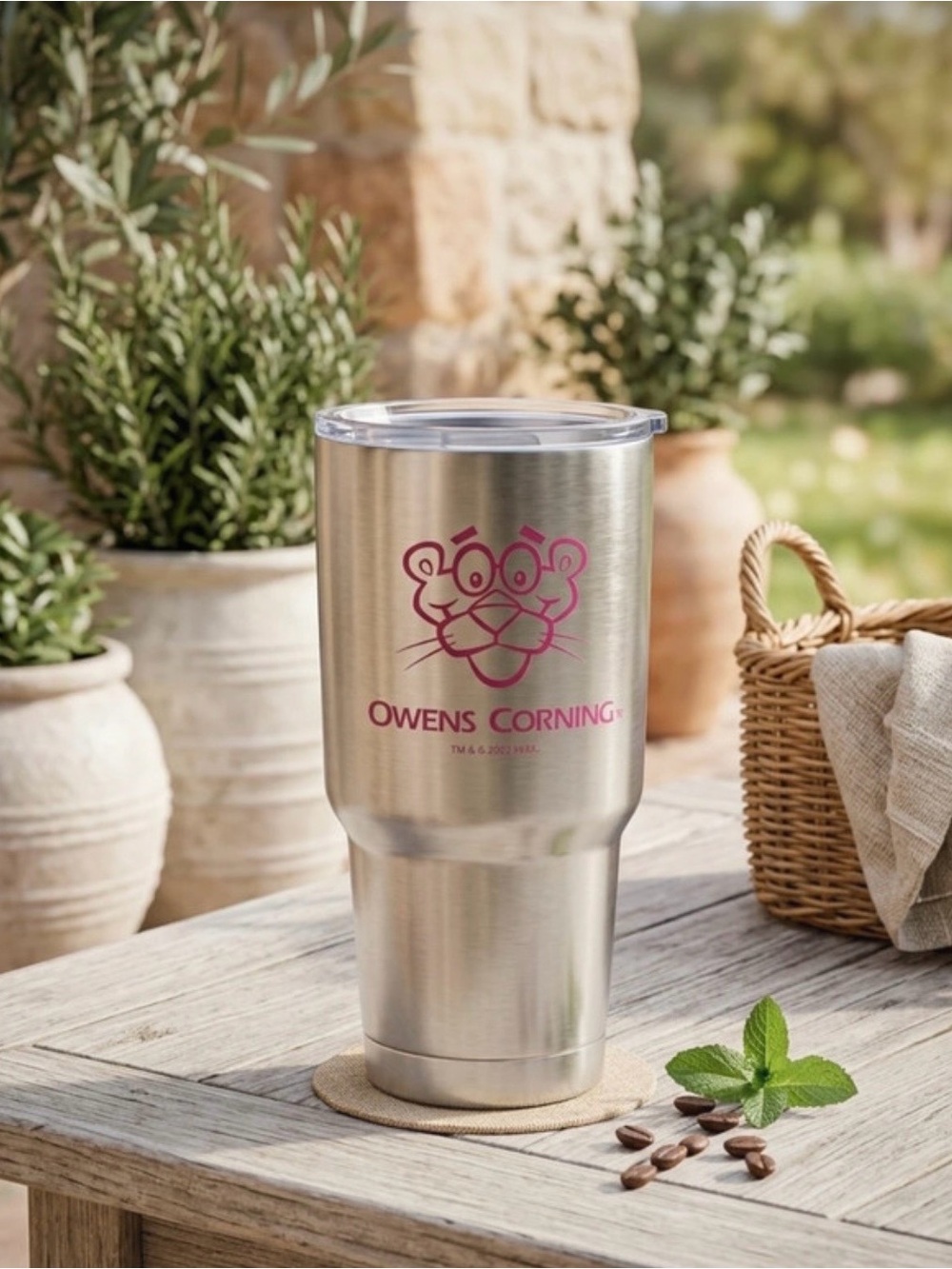 Corningware Stainless Steel Tumbler with Pink Logo
